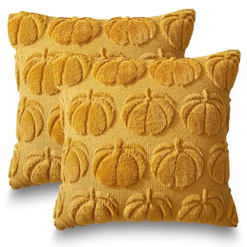 2 Stück Herbstdeko Kissenbezug 45x45cm,Herbst Dekokissen Kissenhülle,Kürbis Kissenbezug,Gelb Kürbisse Herbst Kissenbezüge,Sofakissen Herbstdeko für Innen Auto Sofa Schlafzimmer Wohnzimmer von Sunshine smile