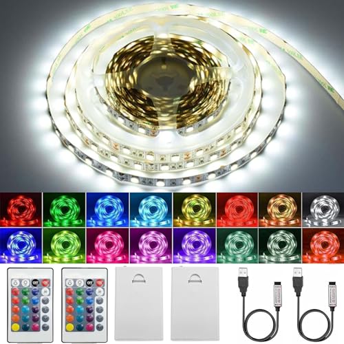 2 Stück LED Streifen Batterie,1M RGB 5050 LED Strip Batteriebetrieben oder USB Batteriebetrieben,Ferndimmbar 16-Farben,LED Strip mit Fernbedienung für Schränke,Treppen, Küche, Betten 2 Stück LED Streifen Batterie,1M RGB 5050 LED Strip Batteriebetrieben oder USB Batteriebetrieben,Ferndimmbar 16-Farben,LED Strip mit Fernbedienung für Schränke,Treppen, Küche, Betten von Sunshine smile