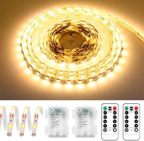 Sunshine smile 2 Stück LED Strip Batteriebetrieben 1m,8 Modi LED Strip Batteriebetrieben,LED Streifen Schmal,LED Lichtleiste Batterie mit Timer für Schränke, Treppen, Küche, Betten von Sunshine smile