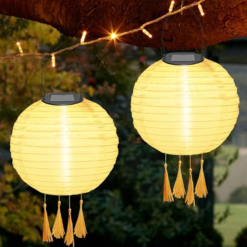 2 Stück Solar Lampions,LED Solar Lampions Garten Laterne,Lampions außen Wetterfest Weiß,LED Lampion Solar Lichterkette Aussen,Solar Lampion Boho Style weiß von Sunshine smile