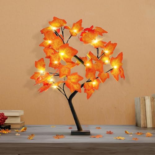 24 LED Ahornblatt Baum Licht,Herbstdeko Blätter Lichterketten,50cm Schreibtisch Ahorn-Blätter Baumlicht Warmweiß,für Party,Halloween,Erntedankfest,Hochzeit,Weihnachten,Innen Deko [Energieklasse G]… von Sunshine smile