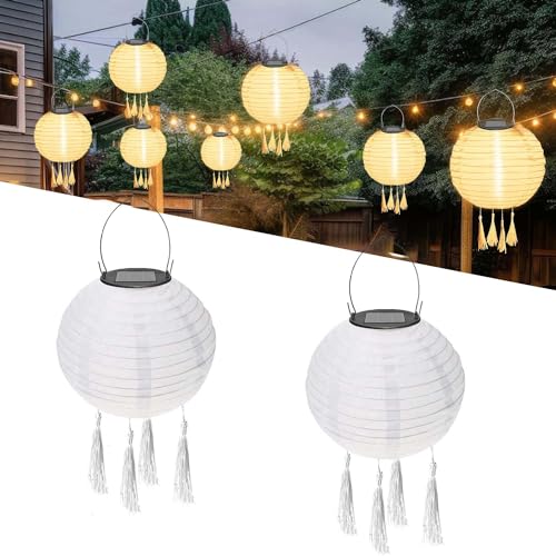 2Pcs Solar Lampions,LED Solar Lampions Garten Laterne,Lampions Außen Wetterfest Weiß,LED Lampion Solar Lichterkette Aussen,Solar Lampion Boho Style Weiß,Wasserdicht LED Solar Laterne Party Dekoration von Sunshine smile