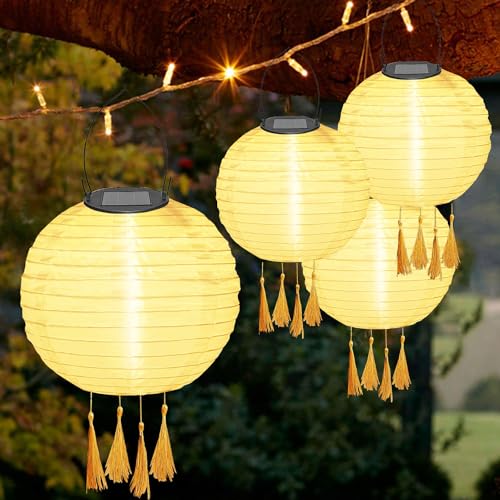 4 Stück Solar Lampions,LED Solar Lampions Garten Laterne,Lampions außen Wetterfest Weiß,LED Lampion Solar Lichterkette Aussen,Solar Lampion Boho Style weiß von Sunshine smile