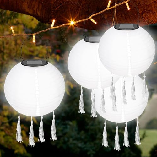 4 Stück Solar Lampions,LED Solar Lampions Garten Laterne,Lampions außen Wetterfest Weiß,LED Lampion Solar Lichterkette Aussen,Solar Lampion Boho Style weiß von Sunshine smile