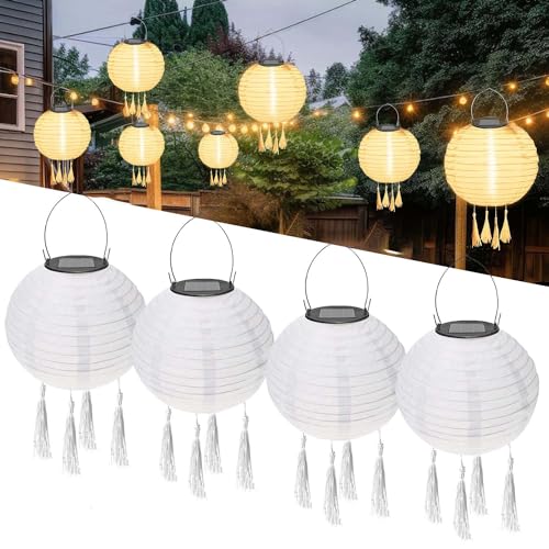 4Pcs Solar Lampions,LED Solar Lampions Garten Laterne,Lampions Außen Wetterfest Weiß,LED Lampion Solar Lichterkette Aussen,Solar Lampion Boho Style Weiß,Wasserdicht LED Solar Laterne Party Dekoration von Sunshine smile