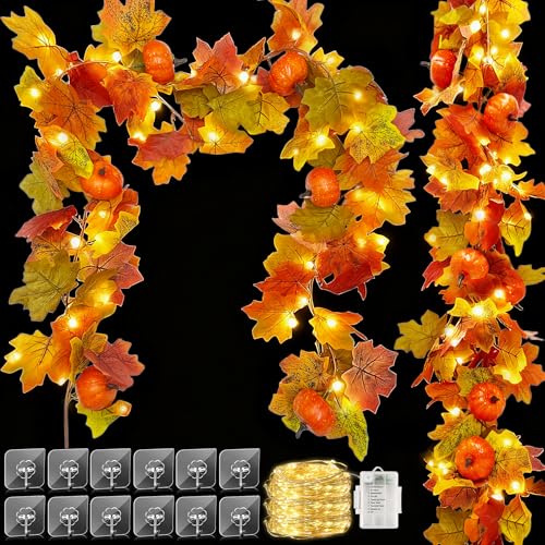 2 Stück Ahornblätter Herbstgirlande Mit 40 LEDs,170cm/Stück Herbstblätter Girlande,Herbst Girlande,Herbstdeko Lichterkette Herbstgirlande,Ahornblätter Herbstdeko für Zuhause,Garten,Kamin,Party von Sunshine smile