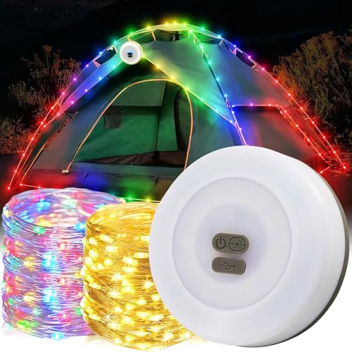 Camping Lichterkette Aufrollbar,7M RGB Tragbare Campinglampe,Wasserdichte APP Camping-Lichter,LED Lichterkette Aufrollbar,USB-Ladung Camping Lichterkette zum Aufrollen für Outdoor Außen,Garten,Wandern von Sunshine smile