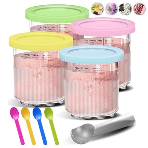 Creami Behälter für die Ninja Creami Eismaschine,Ice Cream Pints Beche mit Bunte Löffel-4Pcs+Eisportionierer,Eisbehälter für Speiseeis,Creami Tubs,Ninja Eisbehälter für NC500 NC501-Serie Creami Behälter für die Ninja Creami Eismaschine,Ice Cream Pints Beche mit Bunte Löffel-4Pcs+Eisportionierer,Eisbehälter für Speiseeis,Creami Tubs,Ninja Eisbehälter für NC500 NC501-Serie von Sunshine smile