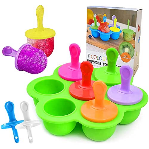 Eisförmchen Popsicle Formen,Mini Eisformen Silikonform,7 Mulden Eisformen Eis am Stiel Silikon,DIY EIS-Pop-Form,mit bunten Kunststoff-Sticks,Kunststoffstäbchen zum Einfrieren von Obst oder Joghurt von Sunshine smile