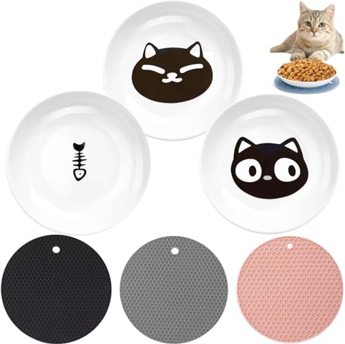 Katzennapf Keramik,Futternapf Katze Keramik,3PCS Katzenschüssel,Breite Flache Katzenfutterteller,Katzenfutterteller aus Keramik,Flache Näpfe,Flache Schalen,Futternapf Katze Napf rutschfest Set von Sunshine smile