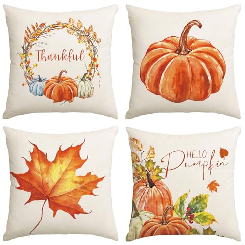 Herbst Kissenbezug 40 x 40cm,Kürbisse Herbst Kissenbezüge 4er Set,Kissenbezug 40x40 Herbst,Kissenbezüge Herbst Outdoor für Bauernhaus Thanksgiving Halloween Bettwäsche Wohnzimmer Herbst Dekoration Herbst Kissenbezug 40 x 40cm,Kürbisse Herbst Kissenbezüge 4er Set,Kissenbezug 40x40 Herbst,Kissenbezüge Herbst Outdoor für Bauernhaus Thanksgiving Halloween Bettwäsche Wohnzimmer Herbst Dekoration von Sunshine smile