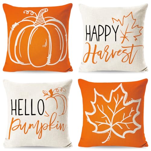 Herbst Kissenbezug 40x40 cm,4er Set Herbstdeko Kissenbezug,Kürbis Kissenbezug,Ahornblatt Kürbis Herbst Kissen Dekorative Herbstkissen, für Schlafzimmer Wohnzimmer Couch Zierkissen Herbst Kissenbezug 40x40 cm,4er Set Herbstdeko Kissenbezug,Kürbis Kissenbezug,Ahornblatt Kürbis Herbst Kissen Dekorative Herbstkissen, für Schlafzimmer Wohnzimmer Couch Zierkissen von Sunshine smile