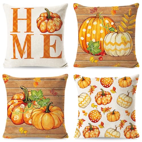 Herbst Kissenbezug 40x40 cm,4er Set Herbstdeko Kissenbezug,Kürbis Kissenbezug,Dekorative Kissenhülle Erntedankfest,Kürbisse Herbst Kissenbezüge für Schlafzimmer Wohnzimmer Couch Zierkissen Herbst Kissenbezug 40x40 cm,4er Set Herbstdeko Kissenbezug,Kürbis Kissenbezug,Dekorative Kissenhülle Erntedankfest,Kürbisse Herbst Kissenbezüge für Schlafzimmer Wohnzimmer Couch Zierkissen von Sunshine smile