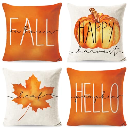 Herbst Kissenbezug 50x50 cm,4er Set Herbstdeko Kissenbezug,Kürbis Kissenbezug,Ahornblatt Kürbis Herbst Kissen Dekorative Herbstkissen, für Schlafzimmer Wohnzimmer Couch Zierkissen Herbst Kissenbezug 50x50 cm,4er Set Herbstdeko Kissenbezug,Kürbis Kissenbezug,Ahornblatt Kürbis Herbst Kissen Dekorative Herbstkissen, für Schlafzimmer Wohnzimmer Couch Zierkissen von Sunshine smile