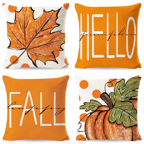 Herbst Kissenbezug 50x50 cm,4er Set Herbstdeko Kissenbezug,Kürbis Kissenbezug,Ahornblatt Kürbis Herbst Kissen Dekorative Herbstkissen, für Schlafzimmer Wohnzimmer Couch Zierkissen Herbst Kissenbezug 50x50 cm,4er Set Herbstdeko Kissenbezug,Kürbis Kissenbezug,Ahornblatt Kürbis Herbst Kissen Dekorative Herbstkissen, für Schlafzimmer Wohnzimmer Couch Zierkissen von Sunshine smile