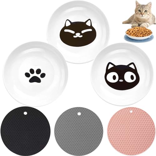 Katzennapf Keramik,Futternapf Katze Keramik,3PCS Katzenschüssel,Breite Flache Katzenfutterteller,Katzenfutterteller aus Keramik,Flache Näpfe,Flache Schalen,Futternapf Katze Napf rutschfest Set von Sunshine smile