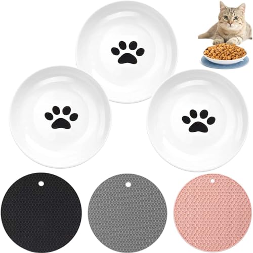 Katzennapf Keramik,Futternapf Katze Keramik,3PCS Katzenschüssel,Breite Flache Katzenfutterteller,Katzenfutterteller aus Keramik,Flache Näpfe,Flache Schalen,Futternapf Katze Napf rutschfest Set von Sunshine smile