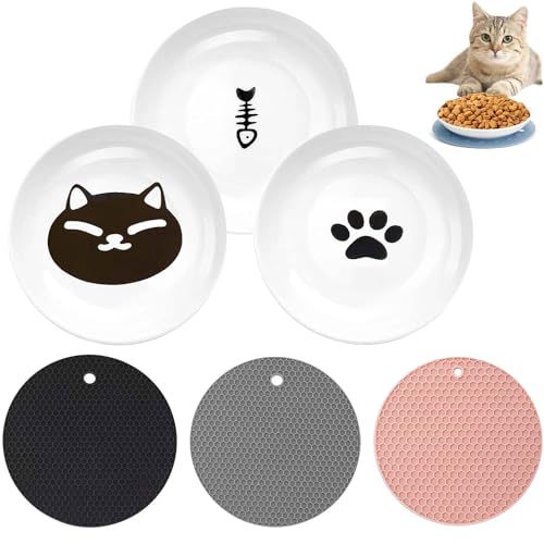 Katzennapf Keramik,Futternapf Katze Keramik,Katzenschüssel,Breite Flache Katzenfutterteller,Katzenfutterteller aus Keramik,Flache Näpfe,Flache Schalen,Futternapf Katze Napf rutschfest Set von Sunshine smile