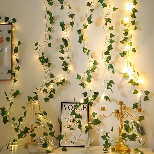 LED Lichterkette Efeu Künstlich,2M Fake Efeu Girlande mit 20 LED-Licht Batterie,Efeu Künstlich mit Lichterkette,Grüne Blatt Efeuranke für Schlafzimmer,Kinderzimmer,Hochzeit,Bücherregal Dekoration von Sunshine smile