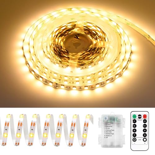 Sunshine smile LED Strip Batteriebetrieben 2m,8 Modi LED Strip Batteriebetrieben,LED Streifen Schmal,LED Lichtleiste Batterie mit Timer für Schränke, Treppen, Küche, Betten von Sunshine smile
