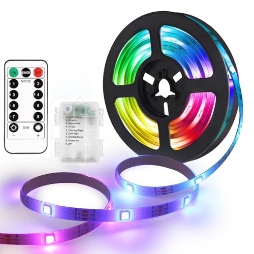LED Strip Batteriebetrieben 2M,Batteriebetriebene LED Streifen Lichter,LED Strip mit Fernbedienung,8 Modi RGB LED Streifen,Selbstklebendes LED Lichtband RGB,Dimmbar LED Strip Wasserdichte von Sunshine smile