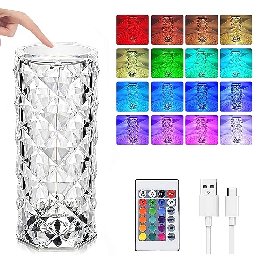 LED Kristall Tischlampe,Kristall Diamant Tischlampe,2000mAH 16 Farben Touching Control Rose Crystal Lampe,Crystal Tischlampe,Kristall Lampe,Nachttischlampe Farbwechsel Nachtlicht für Schlafzimmer von Sunshine smile