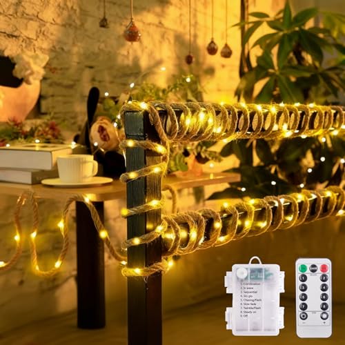 Lichterkette Seil,7M 150LED Juteseil Lichterkette Batteriebetrieben,8 Modi mit Fernbedienung,Batteriebetrieben Lichterkette Außen Wetterfest,Warmweiße Naturseil Lichterketten für Hochzeit Party Deko Lichterkette Seil,7M 150LED Juteseil Lichterkette Batteriebetrieben,8 Modi mit Fernbedienung,Batteriebetrieben Lichterkette Außen Wetterfest,Warmweiße Naturseil Lichterketten für Hochzeit Party Deko von Sunshine smile