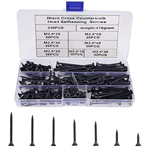 Selbstschneidende Schrauben, 230 Stücke Schrauben Schwarz Sortiment, Mikro-Kreuzschlitzschrauben, Kohlenstoffstahl Schwarz, M3.5 Cross Pan Head Sortiment Kit, Sortiment Kit, Self Tapping Screws Set Selbstschneidende Schrauben, 230 Stücke Schrauben Schwarz Sortiment, Mikro-Kreuzschlitzschrauben, Kohlenstoffstahl Schwarz, M3.5 Cross Pan Head Sortiment Kit, Sortiment Kit, Self Tapping Screws Set von Sunshine smile