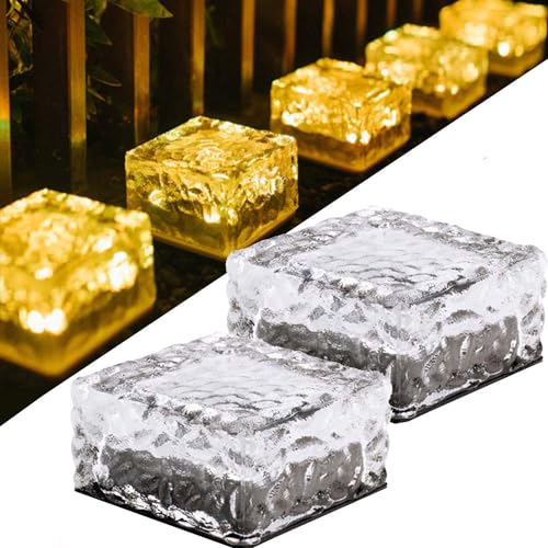 Set Solar Pflastersteine Außenleuchte,2 Solarsteine für Außen Garten Wasserfest,Bodenstrahler Solar,LED Solar Bodenleuchten,Wegbeleuchtung Wasserdicht Pflastersteine,Dekoration Lichter für Balkon,Pfad von Sunshine smile
