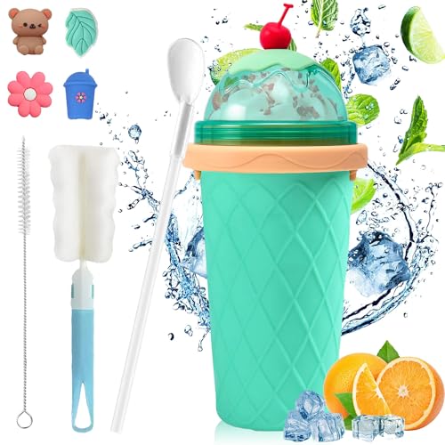 Slush Becher,500ml Slushie Maker Becher,Slush Becher maker Silikon Squeeze Cup,DIY Slushy Maker Cup Gefrorene Maker Smoothie Becher Sommer-Slush Cup mit Strohhalmlöffel von Sunshine smile