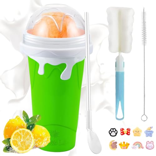 Slush Becher,500ml Slushie Maker Becher,Slush Becher maker Silikon Squeeze Cup,DIY Slushy Maker Cup Gefrorene Maker Smoothie Becher Sommer-Slush Cup mit Strohhalmlöffel von Sunshine smile