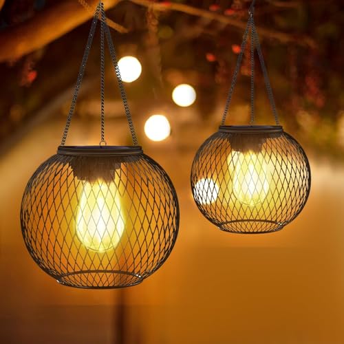 Solarlampen für Außen Hängend,2 Stück Metall Solar Laternen für Draußen,Wasserdicht Metall Hängend Solarleuchten,laternen für draußen,Solarleuchten Gartendeko,Wasserdicht Solarenergie Gartendeko von Sunshine smile