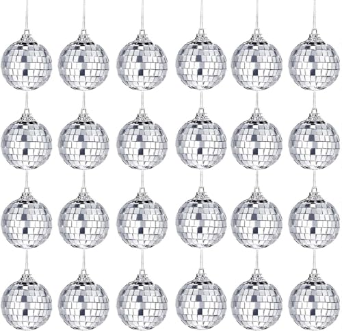 Spiegelkugel,24Pcs Discokugel,6cm Silberne Hängekugel,Silber Discokugel,Silberne Spiegelkugeln,Spiegel Discokugeln,Klein Spiegelkugel,bruchsicher Weihnachtsdekorationen Baumkugeln von Sunshine smile