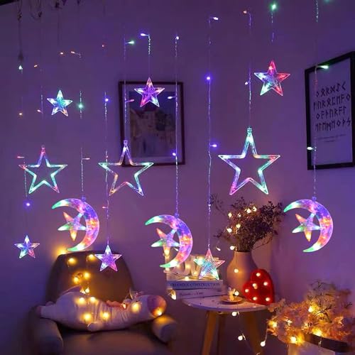 Stern Lichterkette Lichtervorhang,Lichterkette,LED Lichterkette Sternenvorhang,LED Sterne Mond Vorhang Licht,LED Lichterkette Mond,Vorhang Schnur Licht,LED Vorhang Lichter von Sunshine smile