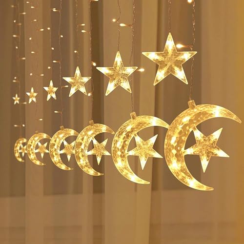 Stern Lichterkette Lichtervorhang,Lichterkette,LED Lichterkette Sternenvorhang,LED Sterne Mond Vorhang Licht,LED Lichterkette Mond,Vorhang Schnur Licht,LED Vorhang Lichter von Sunshine smile