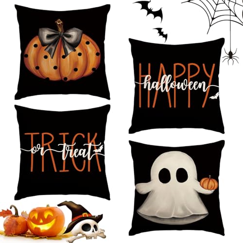 Sunshine smile 4 Stück Halloween Kissenbezug, Kissenhülle Halloween Muster, Quadrat Wurf Kissenbezug, Deko Couchkissen Zierkissen, Halloween Dekokissen für Haus Sofa Schlafzimmer Sunshine smile 4 Stück Halloween Kissenbezug, Kissenhülle Halloween Muster, Quadrat Wurf Kissenbezug, Deko Couchkissen Zierkissen, Halloween Dekokissen für Haus Sofa Schlafzimmer von Sunshine smile