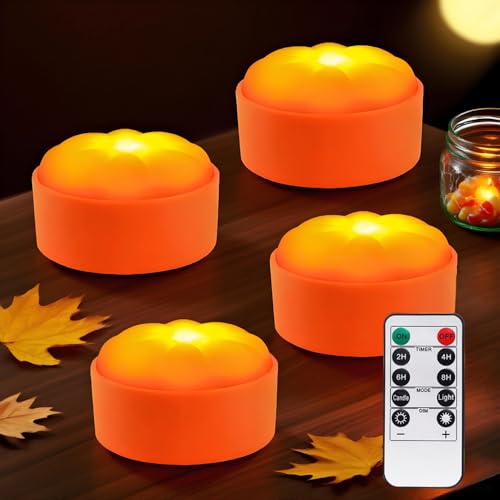 Sunshine smile 4 Stück Halloween LED Kürbis Lichter,LED Licht mit Fernbedienung,Halloween Kürbis Lichter Lampe,Nachtlicht,Teelichter für Deko Sunshine smile 4 Stück Halloween LED Kürbis Lichter,LED Licht mit Fernbedienung,Halloween Kürbis Lichter Lampe,Nachtlicht,Teelichter für Deko von Sunshine smile