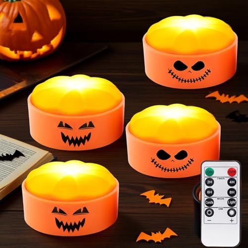 Sunshine smile 4 Stück Halloween LED Kürbis Lichter,LED Licht mit Fernbedienung,Halloween Kürbis Lichter Lampe,Nachtlicht,Teelichter für Deko Sunshine smile 4 Stück Halloween LED Kürbis Lichter,LED Licht mit Fernbedienung,Halloween Kürbis Lichter Lampe,Nachtlicht,Teelichter für Deko von Sunshine smile