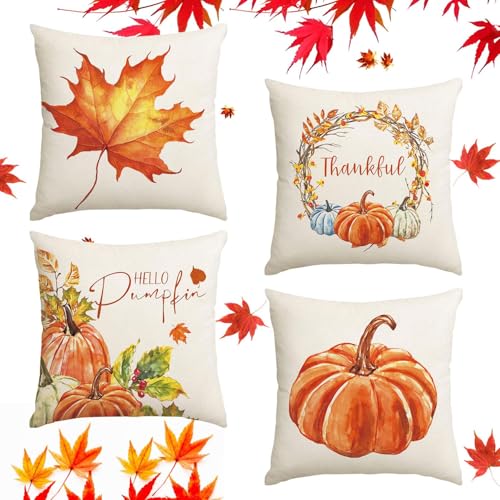 Sunshine smile 4 Stück Herbst Kissenbezüge, Kissenhülle Herbst, Thanksgiving Zierkissenbezüge, Kürbisse Kissenbezug Herbstdeko, Dekorative Kissenbezug Kürbis Sunshine smile 4 Stück Herbst Kissenbezüge, Kissenhülle Herbst, Thanksgiving Zierkissenbezüge, Kürbisse Kissenbezug Herbstdeko, Dekorative Kissenbezug Kürbis von Sunshine smile