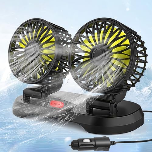 Sunshine smile Auto Ventilator für Rücksitz,Doppelkopf Auto Lüfter,Doppelkopf 360° drehbar Auto Fan Ventilator,2 Geschwindigkeiten Kühlender Ventilator Wohnmobil,Mini Ventilator Auto Innenraum von Sunshine smile