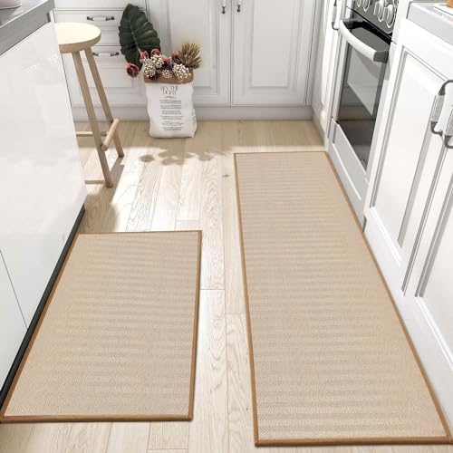 Sunshine smile 2Pcs Leinen Küchenteppich, küchenteppich waschbar rutschfest, Schmutzabweisend Bodenmatte Für Bad,Teppich Jute WC,Rutschfest Küchenteppich,Küchenteppich Waschbar Rutschfest,Teppich Jute von Sunshine smile