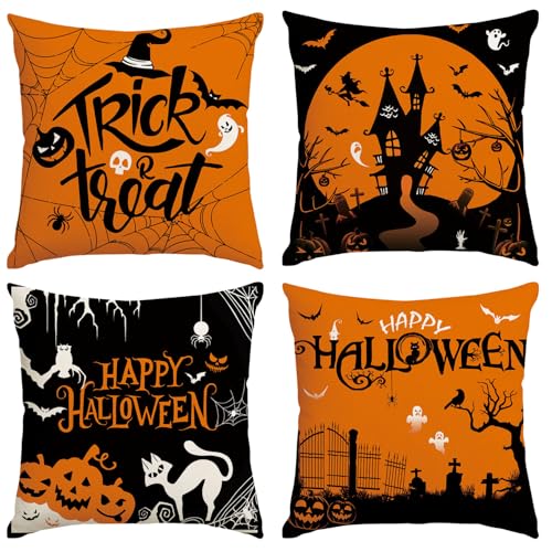 Sunshine smile Halloween Kissenbezug 45 x 45,4 Stück Halloween Dekoration,Schwarz Orange Leinen Kissenhülle,Kissenbezug Deko für Schlafzimmer Wohnzimmer Couch Zierkissen Sunshine smile Halloween Kissenbezug 45 x 45,4 Stück Halloween Dekoration,Schwarz Orange Leinen Kissenhülle,Kissenbezug Deko für Schlafzimmer Wohnzimmer Couch Zierkissen von Sunshine smile