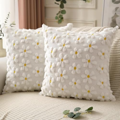 Sunshine smile Kissenbezug 45x45 cm,2er Set Kissenhülle Blumen,Zierkissenbezug Dekokissen,Kissenbezug Kordsamt,Deko Kissen Wohnzimmer,Deko Kissen mit Blumen,für Sofa Sessel Zuhause Schlafzimmer von Sunshine smile