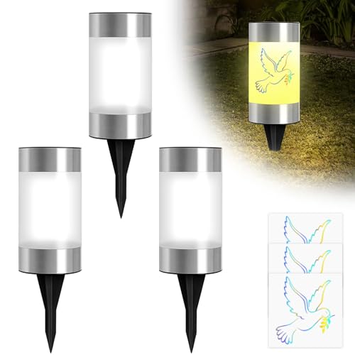 Sunshine smile LED Solar Grablicht,Taube Grableuchte,LED Grablicht Friedhofskerzen Wasserdichtes,Taube Grabkerze mit Stabilisierungsbügel,Taube Grablichter mit Aufkleber,Gartenleuchte für Außen von Sunshine smile