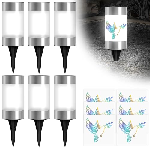 Sunshine smile LED Solar Grablicht,Taube Grableuchte,LED Grablicht Friedhofskerzen Wasserdichtes,Taube Grabkerze mit Stabilisierungsbügel,Taube Grablichter mit Aufkleber,Gartenleuchte für Außen von Sunshine smile