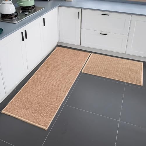 2Pcs Leinen Küchenteppich, küchenteppich waschbar rutschfest, Schmutzabweisend Bodenmatte Für Bad,Teppich Jute WC,Rutschfest Küchenteppich,Küchenteppich Waschbar Rutschfest,Teppich Jute von Sunshine smile