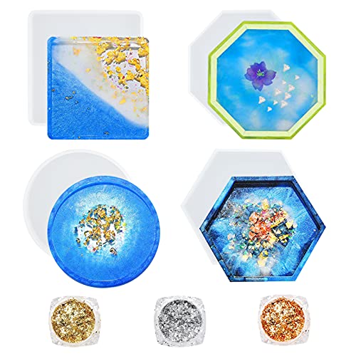 OPEIXSAYKOC Silikonformen epoxidharz Set 4 Stück,DIY Untersetzer Silikonform Gießformen,Resin Gießharz Silikonform,Silikonform Gießform,Art Achat Untersetzer,epoxidharz Formen,Resin Silikonform von Sunshine smile