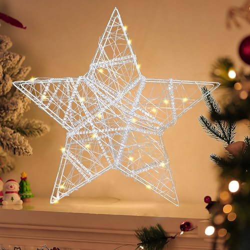 Sunshine smile Tischlampe,led sterne deko weihnachten nachttischlampe, umwickelt mit LED Draht-Lichterkette,Batteriebetrieben TischdekoLed Stern Weihnachten,Weihnachtsbeleuchtung Eisenrahmen Sterne von Sunshine smile