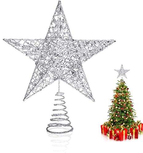 Weihnachtsbaum Stern,Topper Lichter,Weihnachtsbaumspitze glitzernder,baumkronen Lampe,beleuchtete Sterne,funkelnden Sterne,Weihnachtsbaumspitze Dekoration,Weihnachten Dekoration (Silber) von Sunshine smile