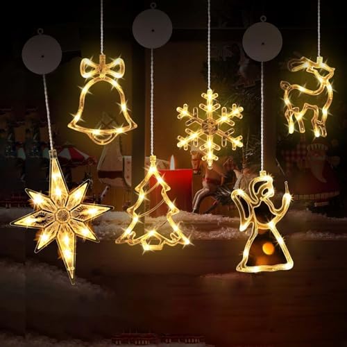 Weihnachtsbeleuchtung, 6 Stück LED Hängenden Fensterlicht,Hängende Innen Fenster Leuchte,Fensterlichterketten Weihnachten,Weihnachten Dekorative Fenster Licht,Weihnachtsdekoration Lichter von Sunshine smile